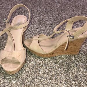 Cream suede wedges